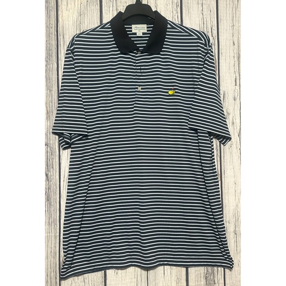 Masters Performance Polo Golf Shirt Mens XXL Black Striped - Missing Button - Picture 2 of 8